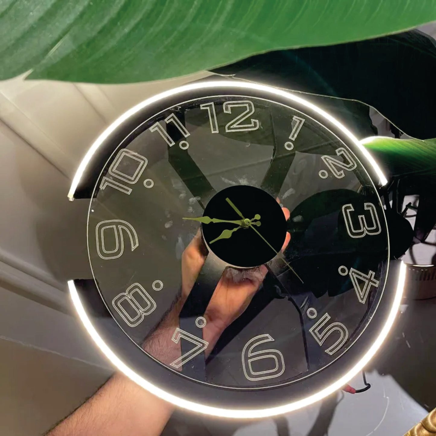 Neon Modern Wall Clock - Large Minimalist Glow-in-the-Dark Wall Decor