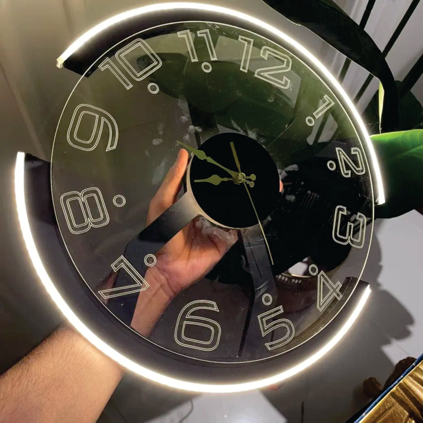 Neon Modern Wall Clock - Large Minimalist Glow-in-the-Dark Wall Decor