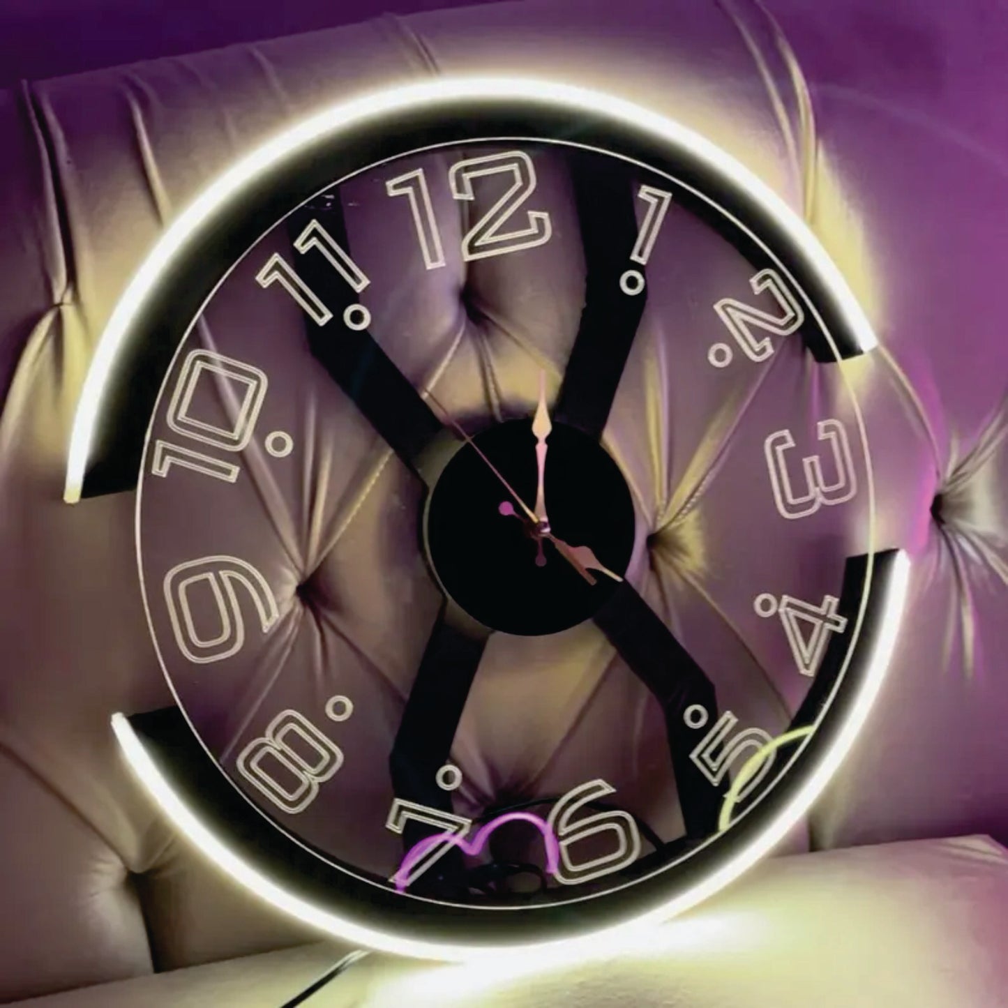Neon Modern Wall Clock - Large Minimalist Glow-in-the-Dark Wall Decor