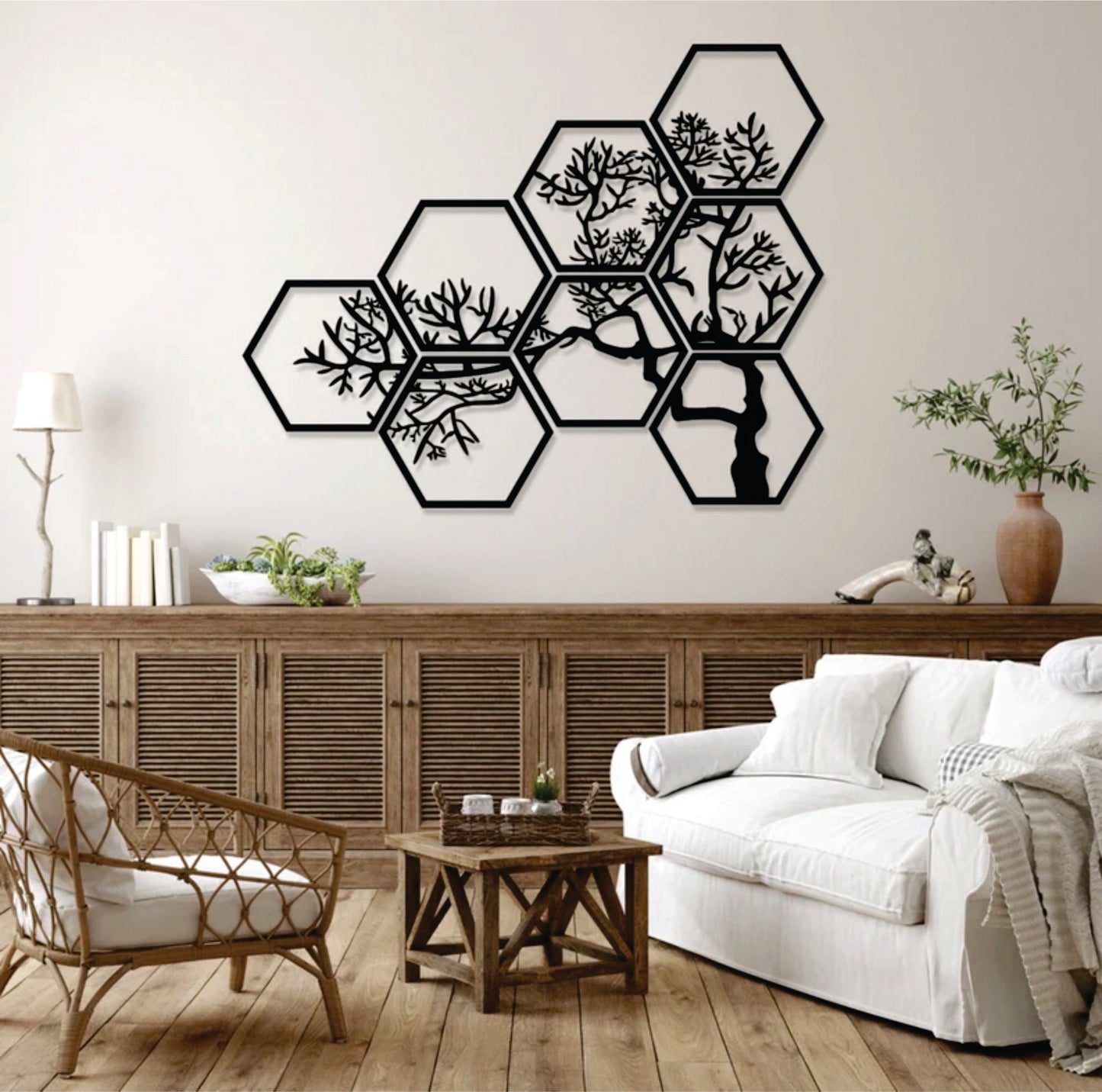 Tree Branches in Hexagon Shape | Modern Wall Art Collection