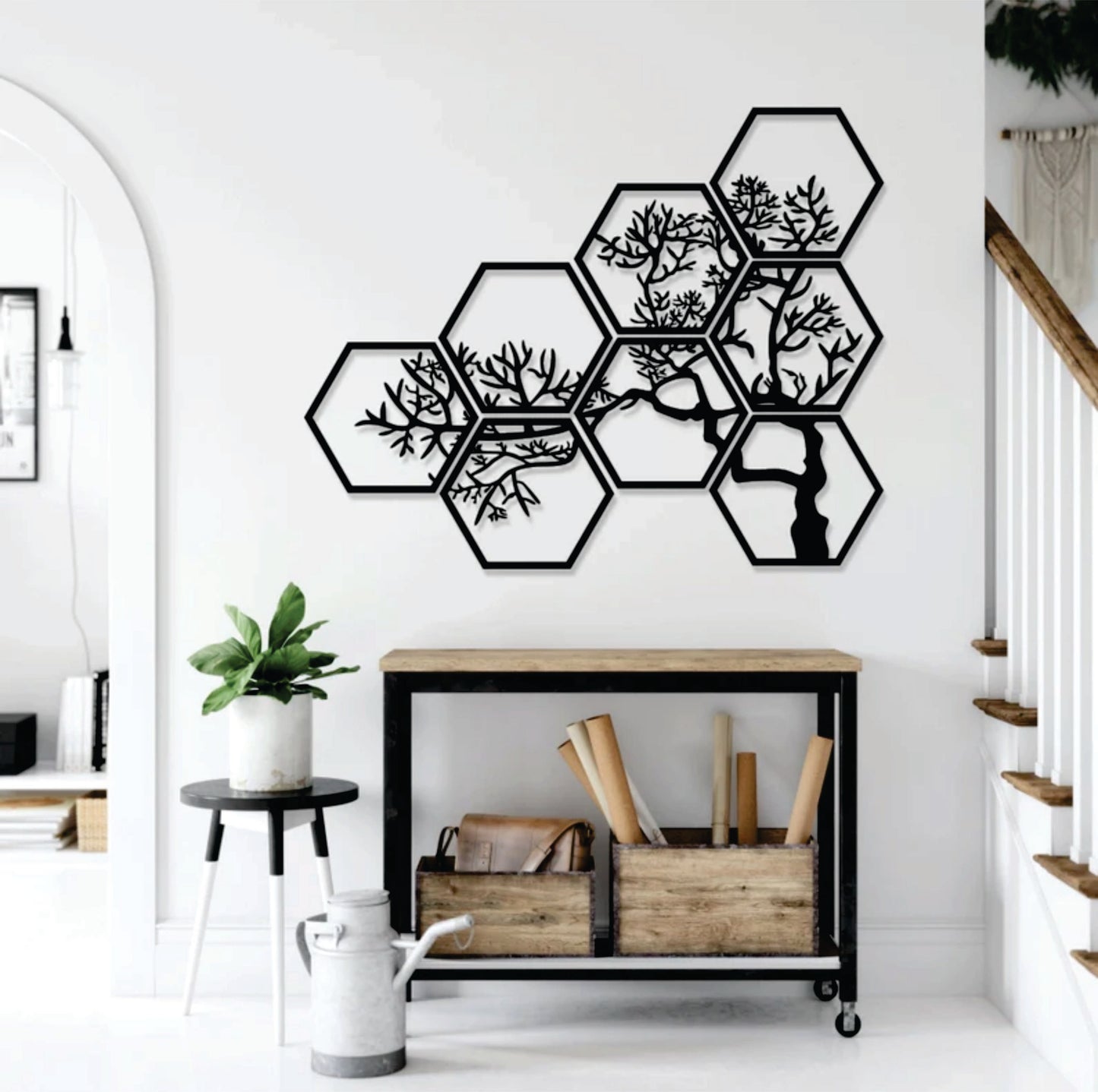 Tree Branches in Hexagon Shape | Modern Wall Art Collection